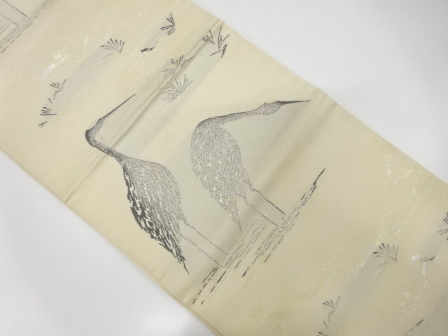 JAPANESE KIMONO / ANTIQUE FUKURO OBI / SILK / WOVEN CRANE & PINE